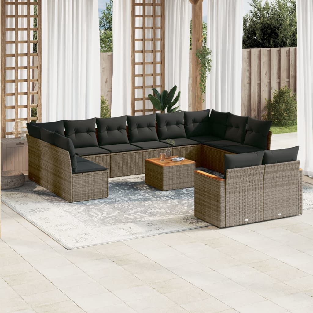 Set Divani da Giardino 13 pz con Cuscini Grigio in Polyrattan - homemem39
