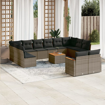 Set Divani da Giardino 13 pz con Cuscini Grigio in Polyrattan - homemem39