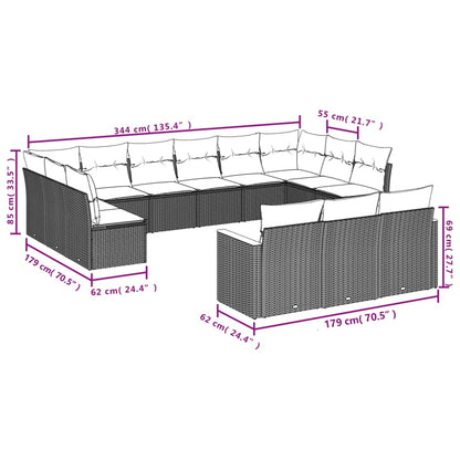 Set Divani da Giardino 13pz con Cuscini Nero in Polyrattan | homemem39