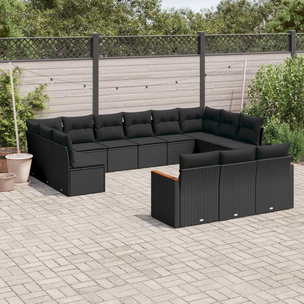 Set Divani da Giardino 13pz con Cuscini Nero in Polyrattan | homemem39