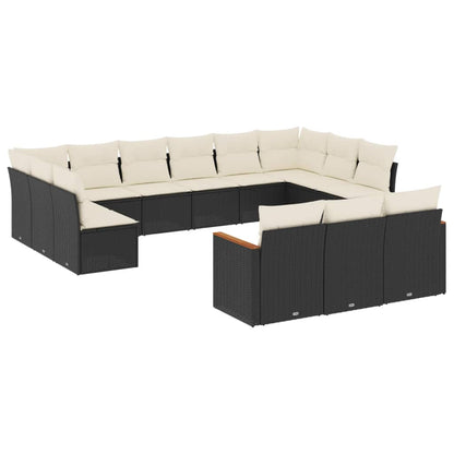Set Divani da Giardino 13pz con Cuscini Nero in Polyrattan | homemem39