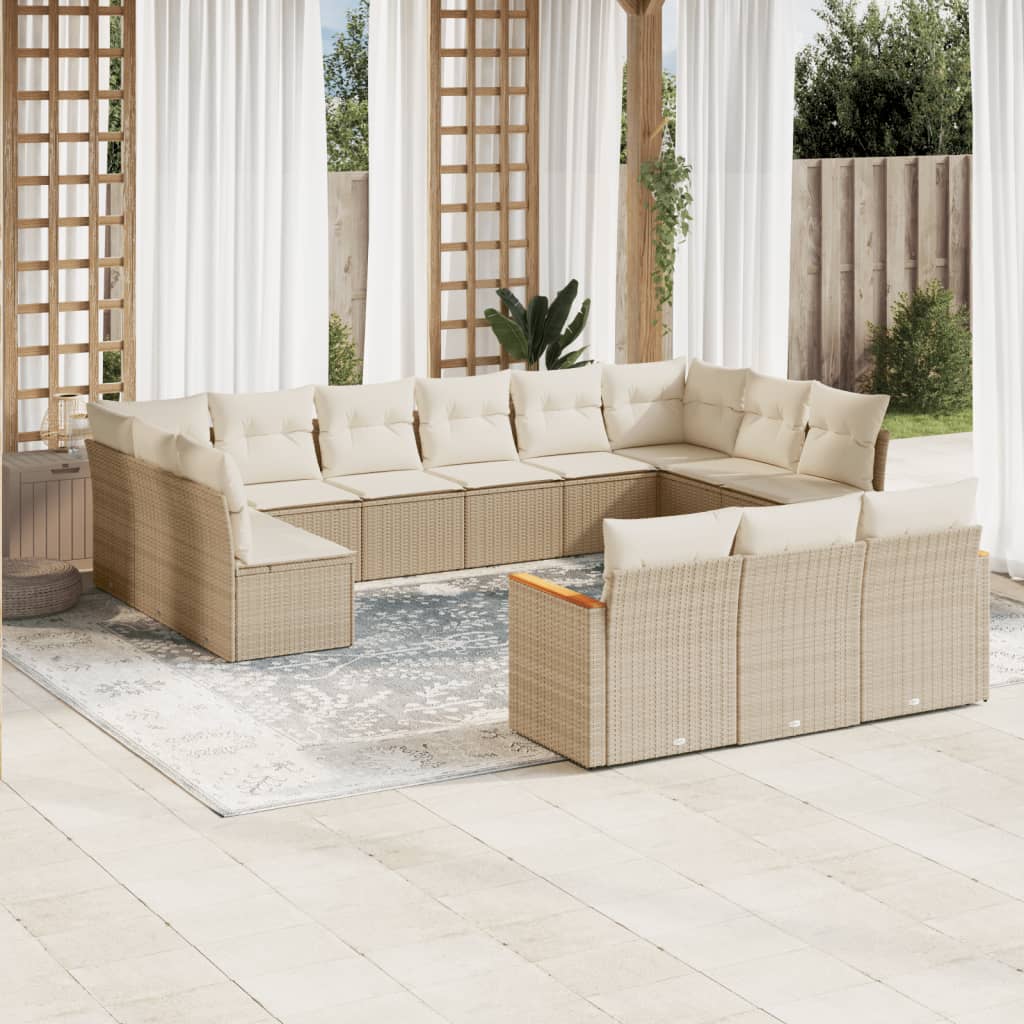 Set Divano da Giardino 13 pz con Cuscini Beige in Polyrattan - homemem39