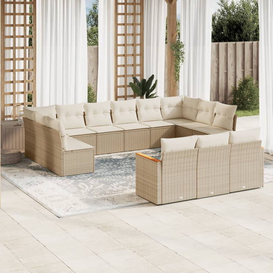 Set Divano da Giardino 13 pz con Cuscini Beige in Polyrattan - homemem39