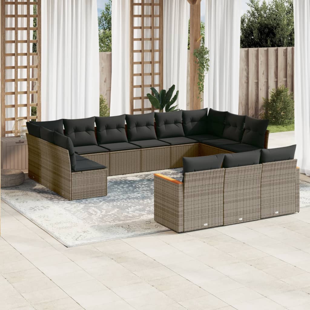 Set Divani da Giardino 13 pz con Cuscini Grigio in Polyrattan - homemem39