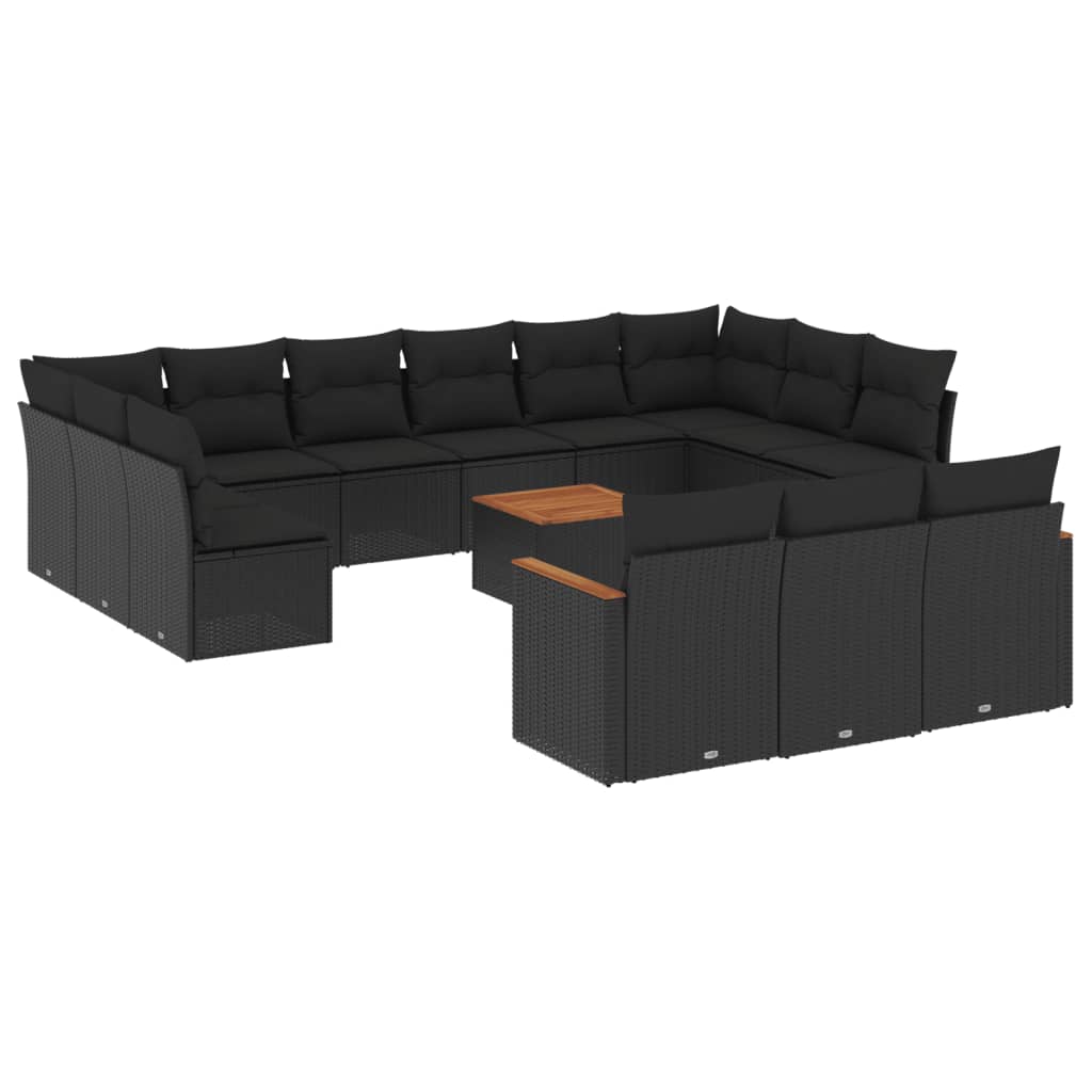 Set Divani da Giardino 14pz con Cuscini in Polyrattan Nero - homemem39