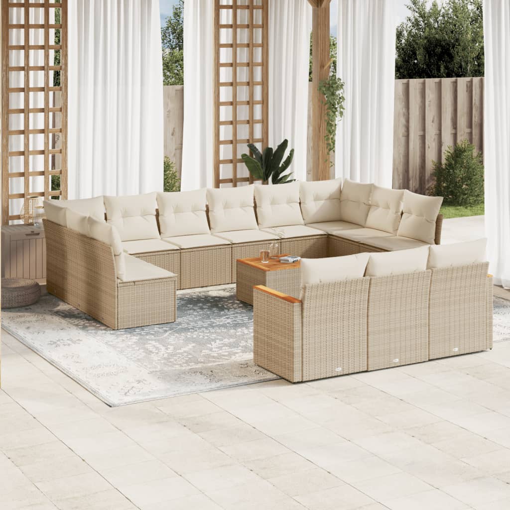 Set Divani da Giardino 14pz con Cuscini in Polyrattan Beige - homemem39