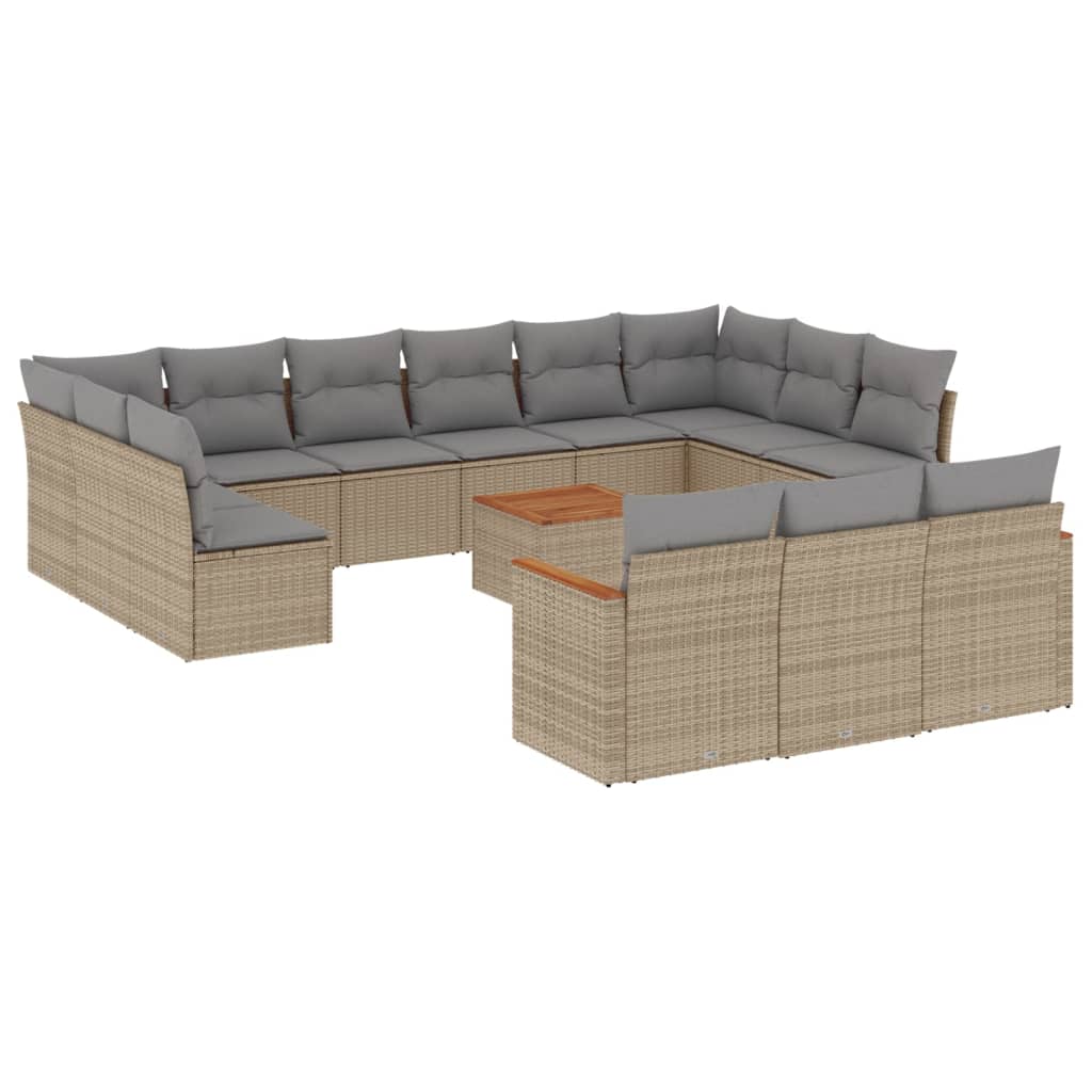 Set Divano da Giardino 14 pz con Cuscini Beige Misto Polyrattan - homemem39