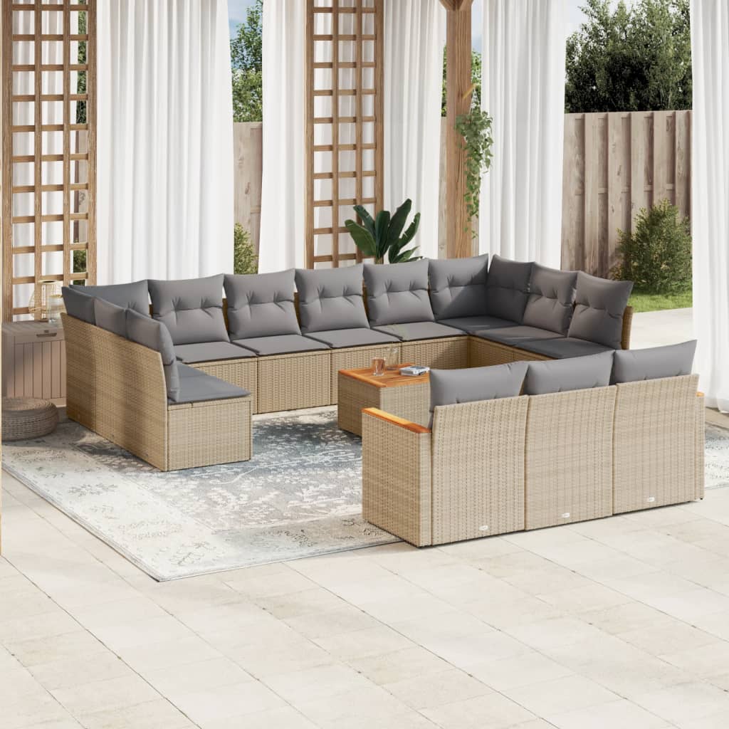 Set Divano da Giardino 14 pz con Cuscini Beige Misto Polyrattan - homemem39