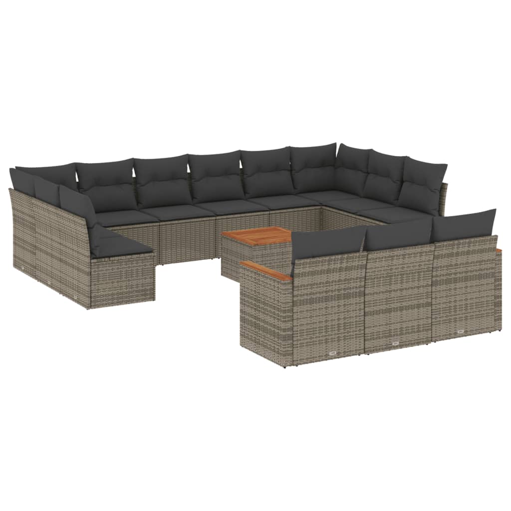 Set Divani da Giardino 14pz con Cuscini in Polyrattan Grigio - homemem39