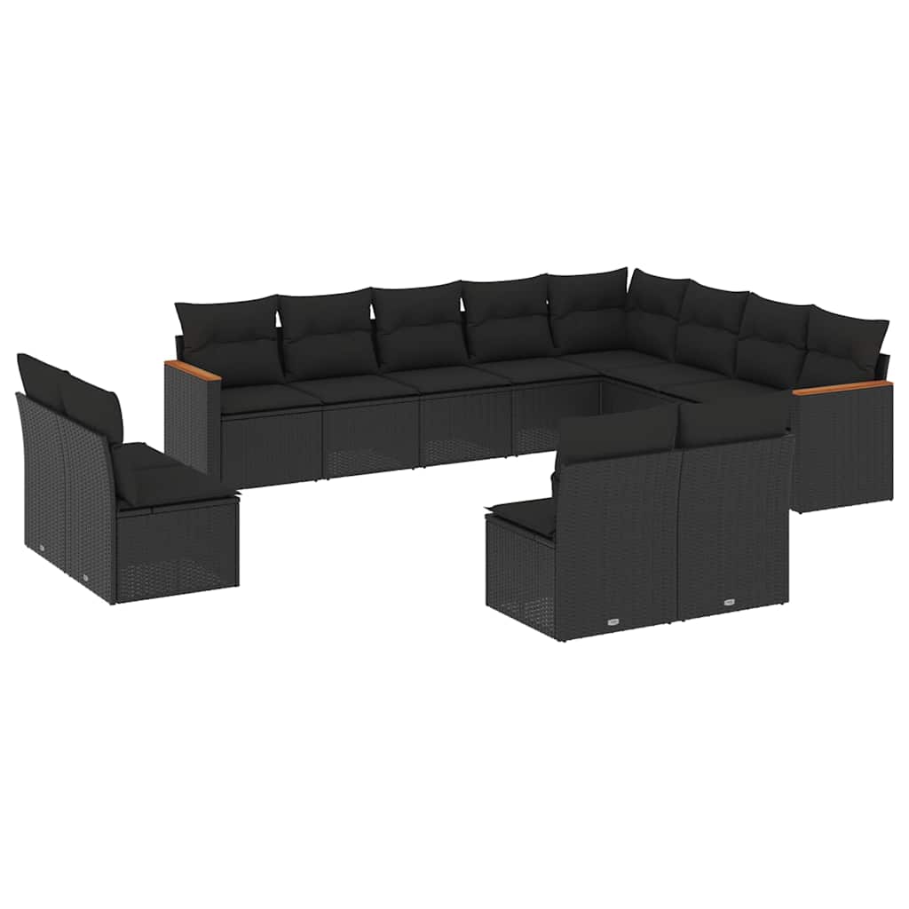 Set Divani da Giardino 12 pz con Cuscini Nero in Polyrattan | homemem39