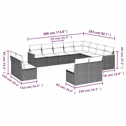 Set Divani da Giardino 12 pz con Cuscini Nero in Polyrattan | homemem39