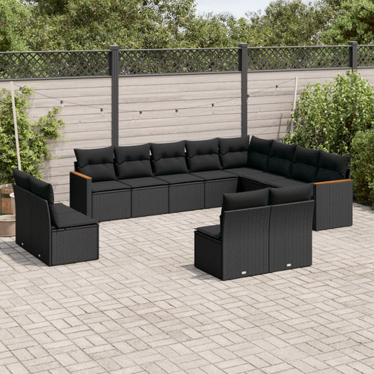 Set Divani da Giardino 12 pz con Cuscini Nero in Polyrattan - homemem39
