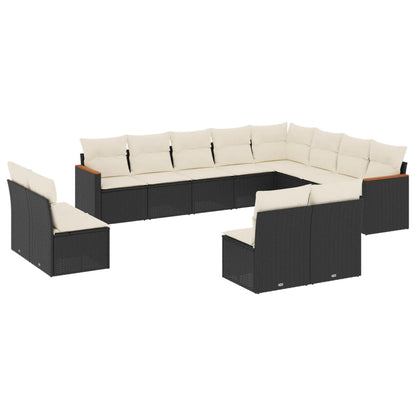 Set Divani da Giardino 12 pz con Cuscini Nero in Polyrattan - homemem39