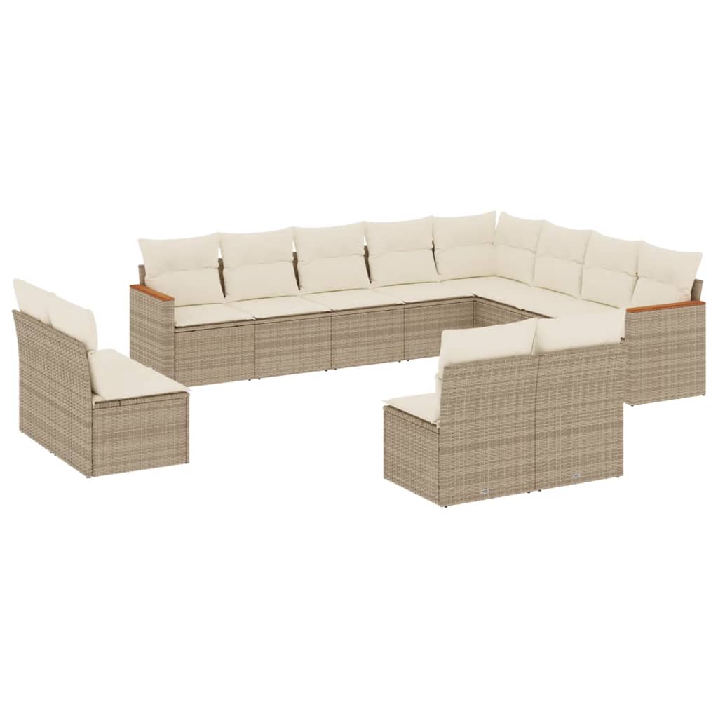 Set Divani da Giardino 12 pz con Cuscini Beige in Polyrattan - homemem39