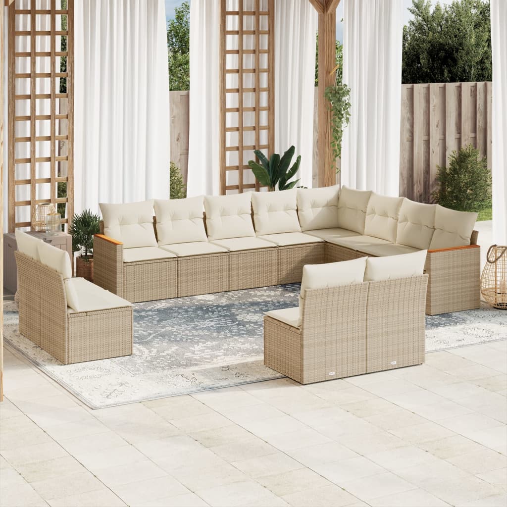 Set Divani da Giardino 12 pz con Cuscini Beige in Polyrattan - homemem39