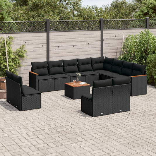 Set Divani da Giardino 13pz con Cuscini Nero in Polyrattan - homemem39