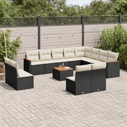 Set Divani da Giardino 13pz con Cuscini Nero in Polyrattan - homemem39