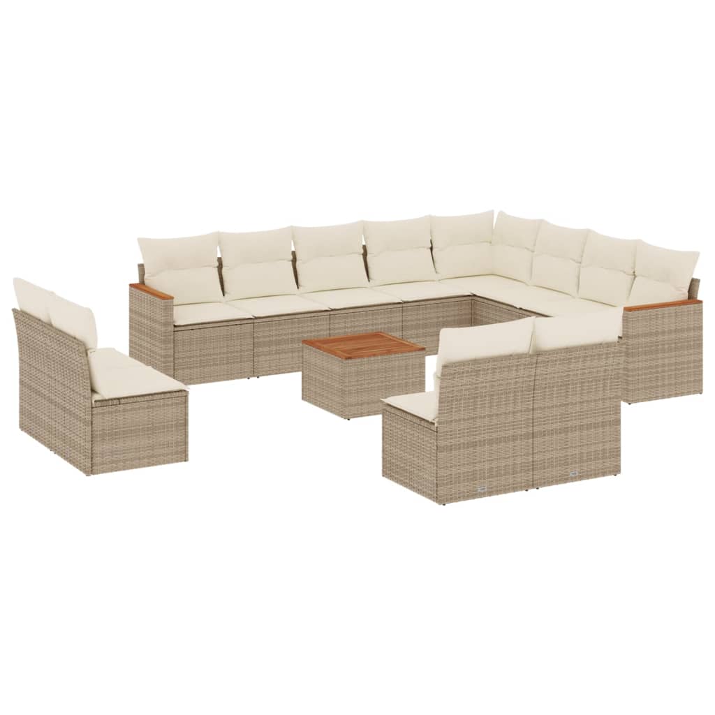 Set Divano da Giardino 13 pz con Cuscini Beige in Polyrattan - homemem39
