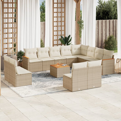 Set Divano da Giardino 13 pz con Cuscini Beige in Polyrattan - homemem39