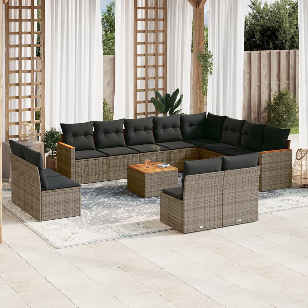 Set Divani da Giardino 13 pz con Cuscini Grigio in Polyrattan - homemem39