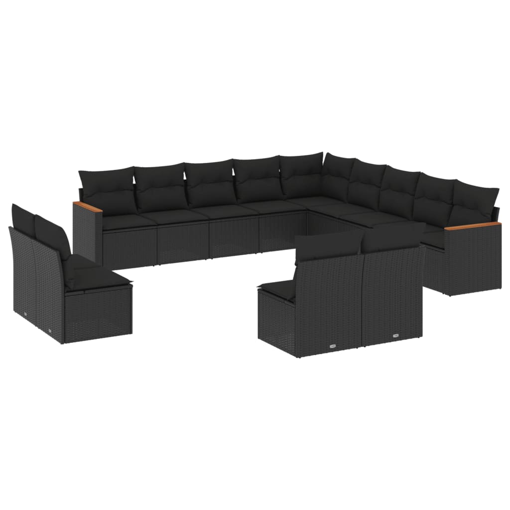 Set Divani da Giardino 13pz con Cuscini Nero in Polyrattan - homemem39