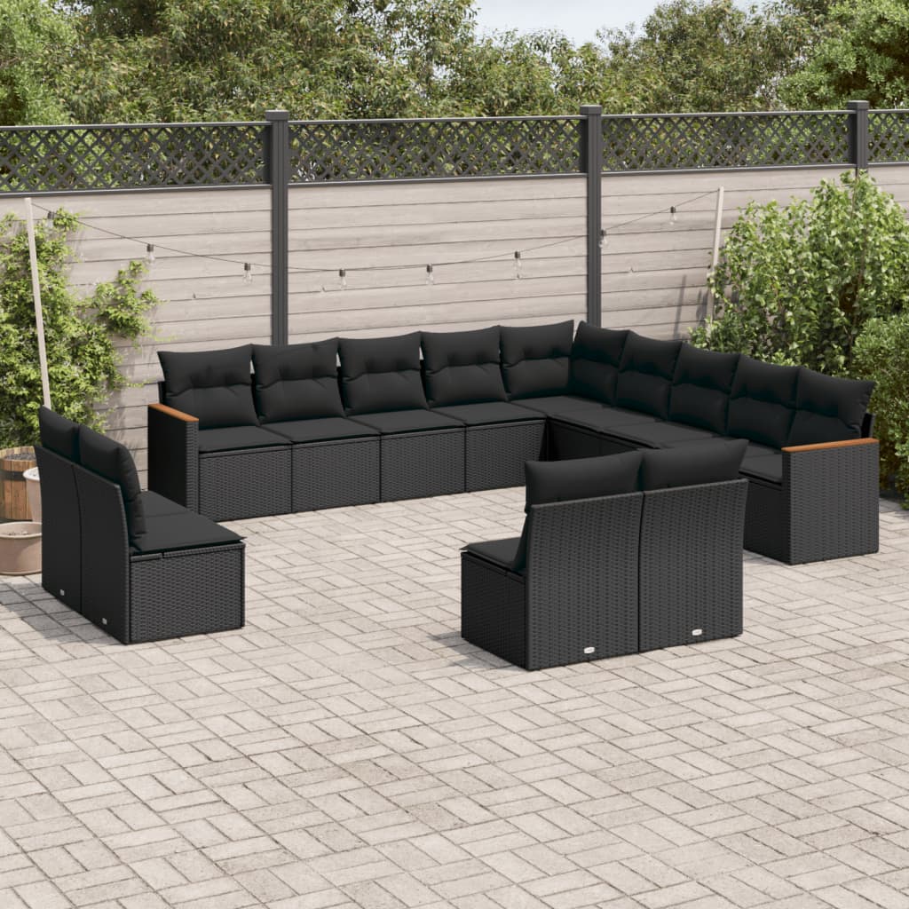 Set Divani da Giardino 13pz con Cuscini Nero in Polyrattan - homemem39