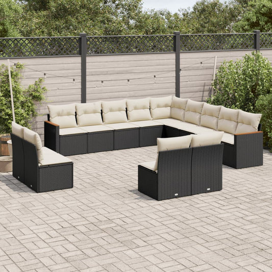 Set Divani da Giardino 13pz con Cuscini Nero in Polyrattan - homemem39