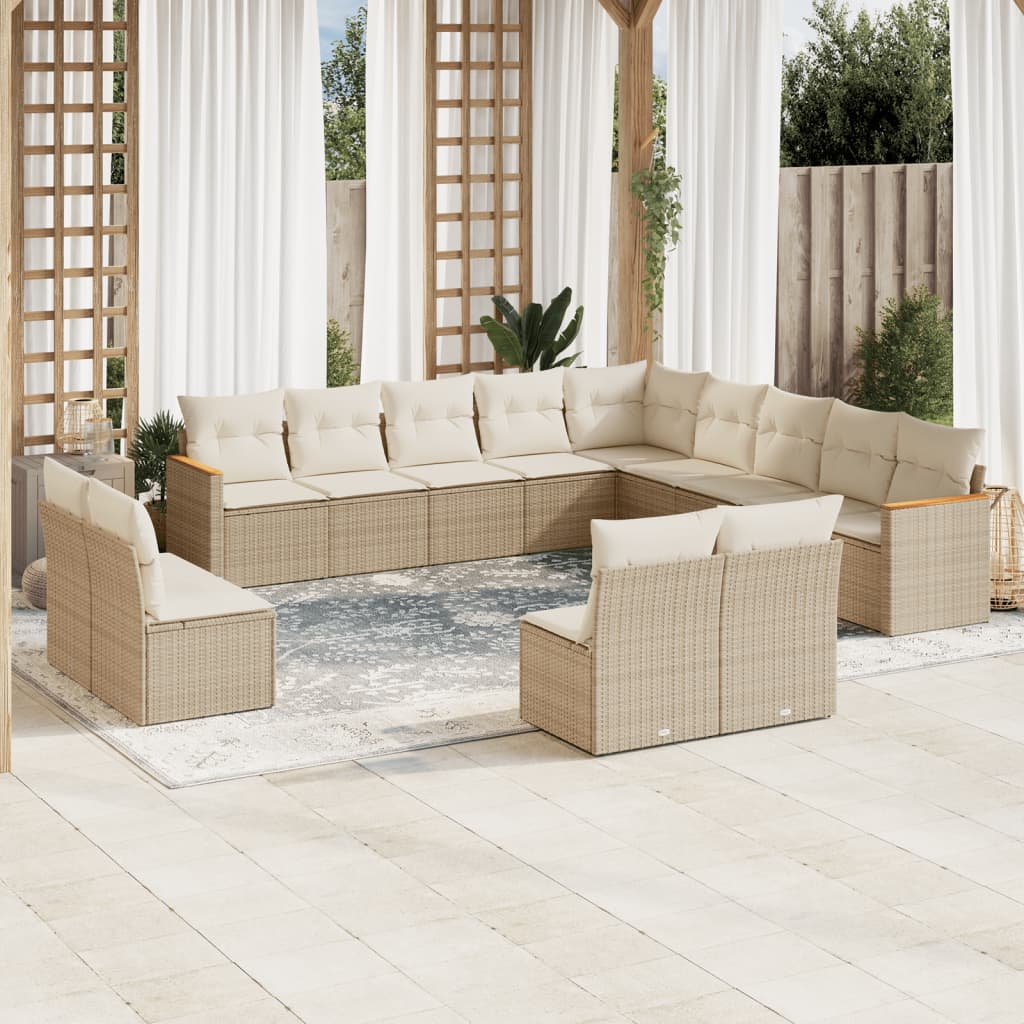 Set Divano da Giardino 13 pz con Cuscini Beige in Polyrattan - homemem39