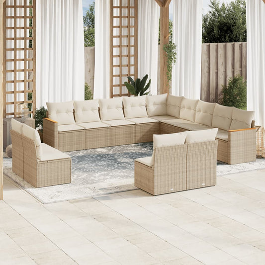 Set Divano da Giardino 13 pz con Cuscini Beige in Polyrattan - homemem39