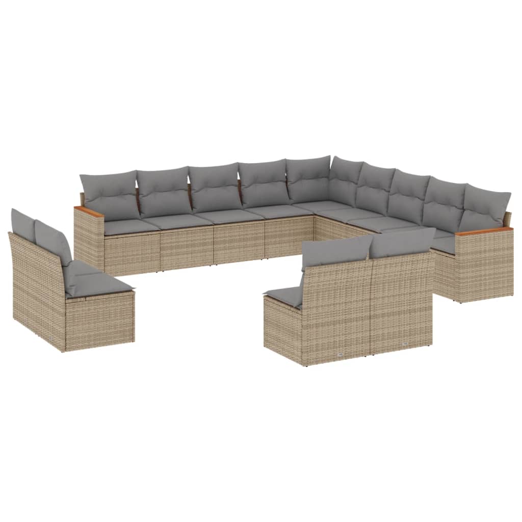 Set Divano da Giardino 13 pz con Cuscini Beige Misto Polyrattan - homemem39