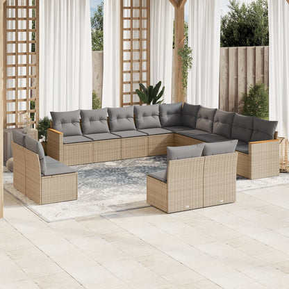 Set Divano da Giardino 13 pz con Cuscini Beige Misto Polyrattan - homemem39