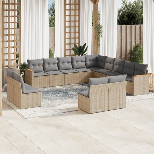 Set Divano da Giardino 13 pz con Cuscini Beige Misto Polyrattan - homemem39
