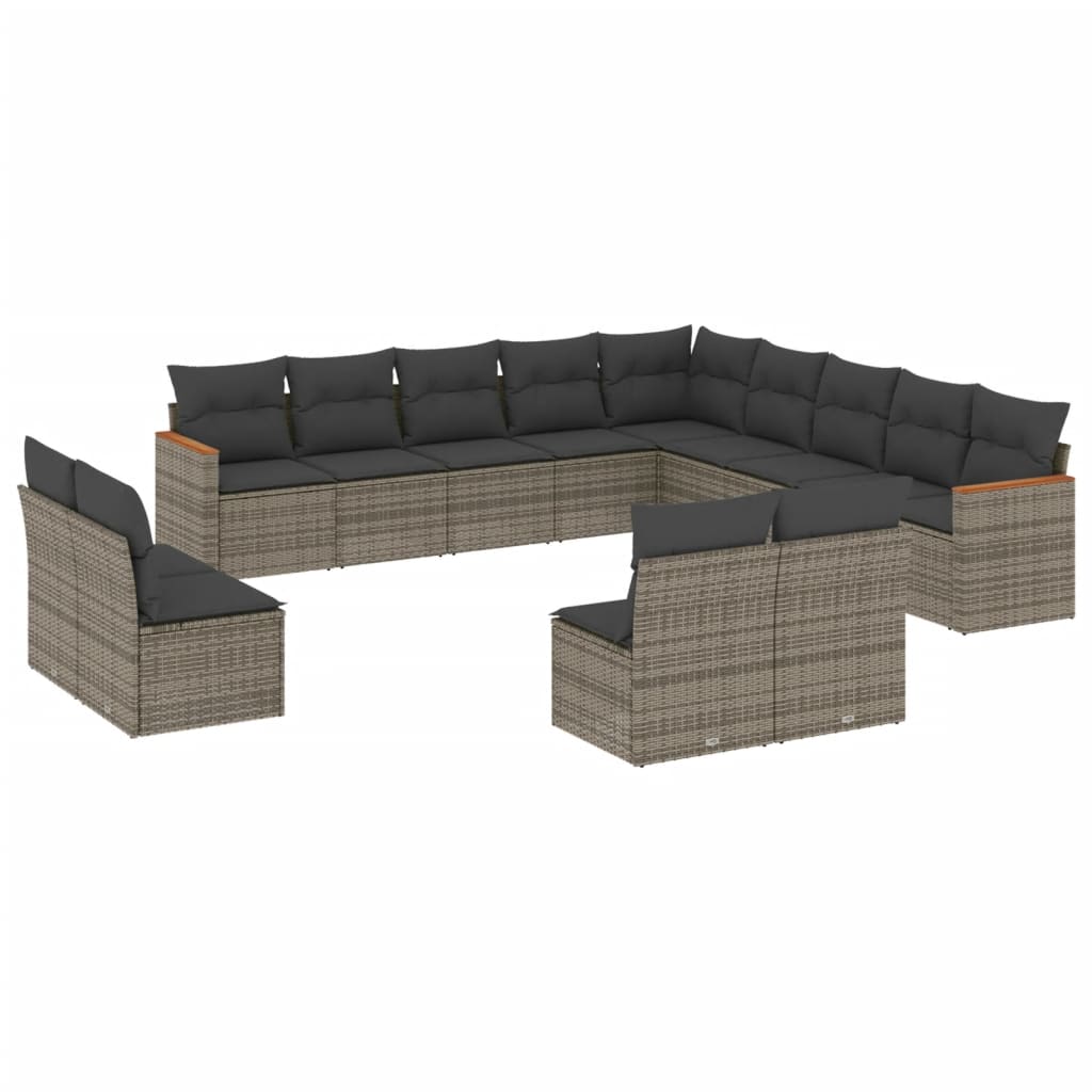 Set Divani da Giardino 13 pz con Cuscini Grigio in Polyrattan | homemem39