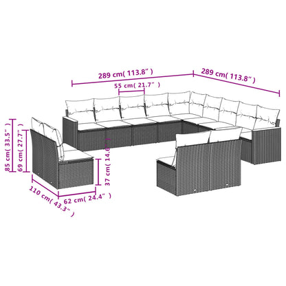 Set Divani da Giardino 13 pz con Cuscini Grigio in Polyrattan | homemem39