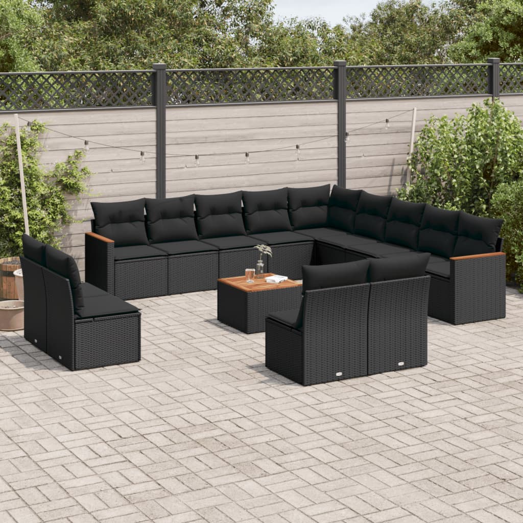 Set Divani da Giardino 14pz con Cuscini in Polyrattan Nero - homemem39