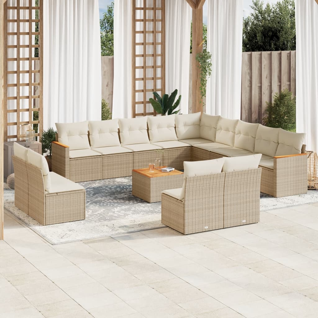 Set Divani da Giardino 14pz con Cuscini in Polyrattan Beige - homemem39