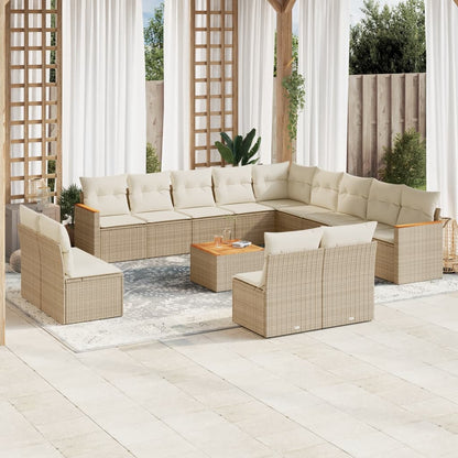 Set Divani da Giardino 14pz con Cuscini in Polyrattan Beige - homemem39