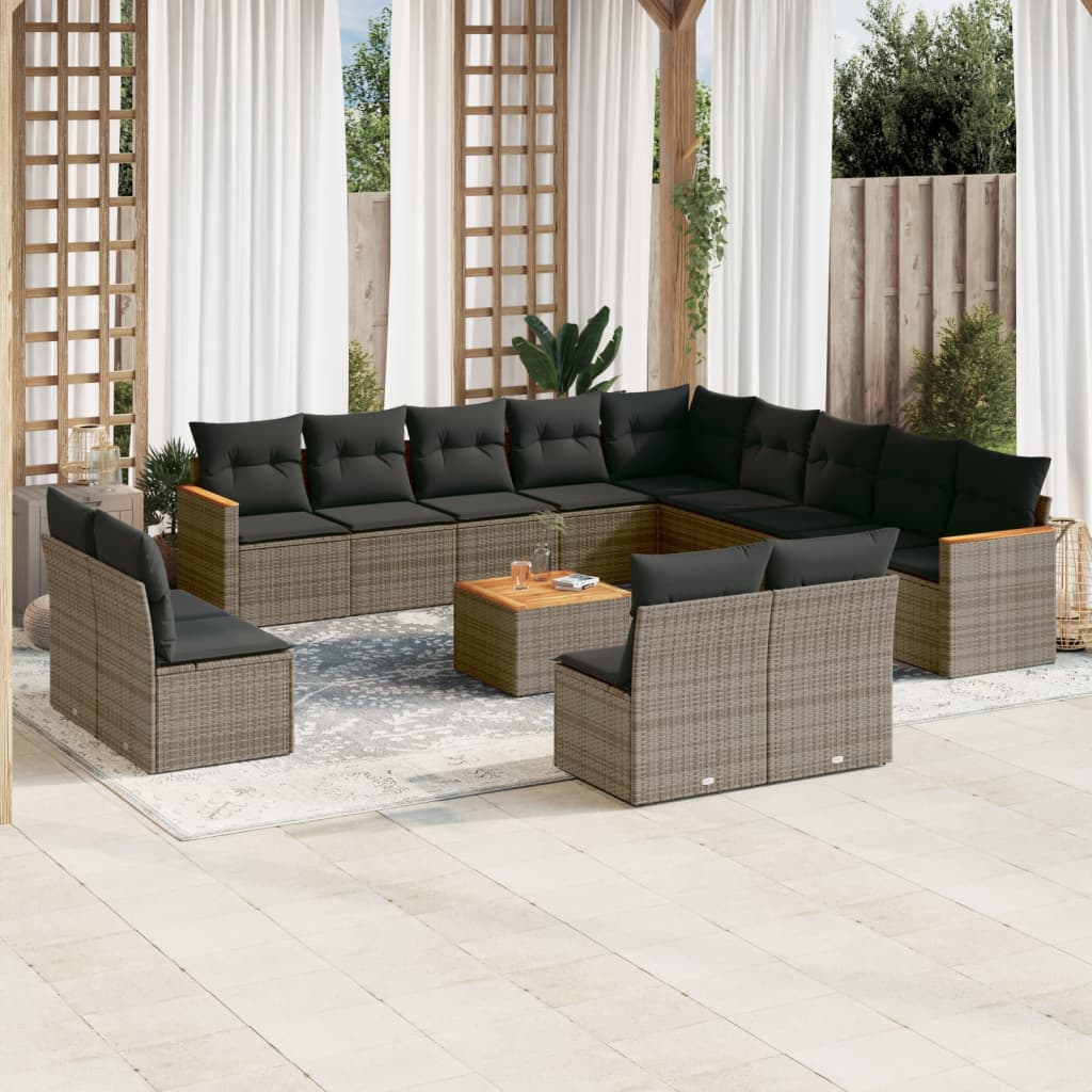 Set Divani da Giardino 14pz con Cuscini in Polyrattan Grigio - homemem39
