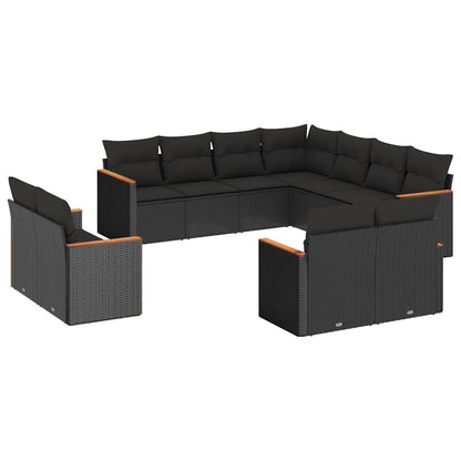 Set Divani da Giardino 11 pz con Cuscini in Polyrattan Nero - homemem39