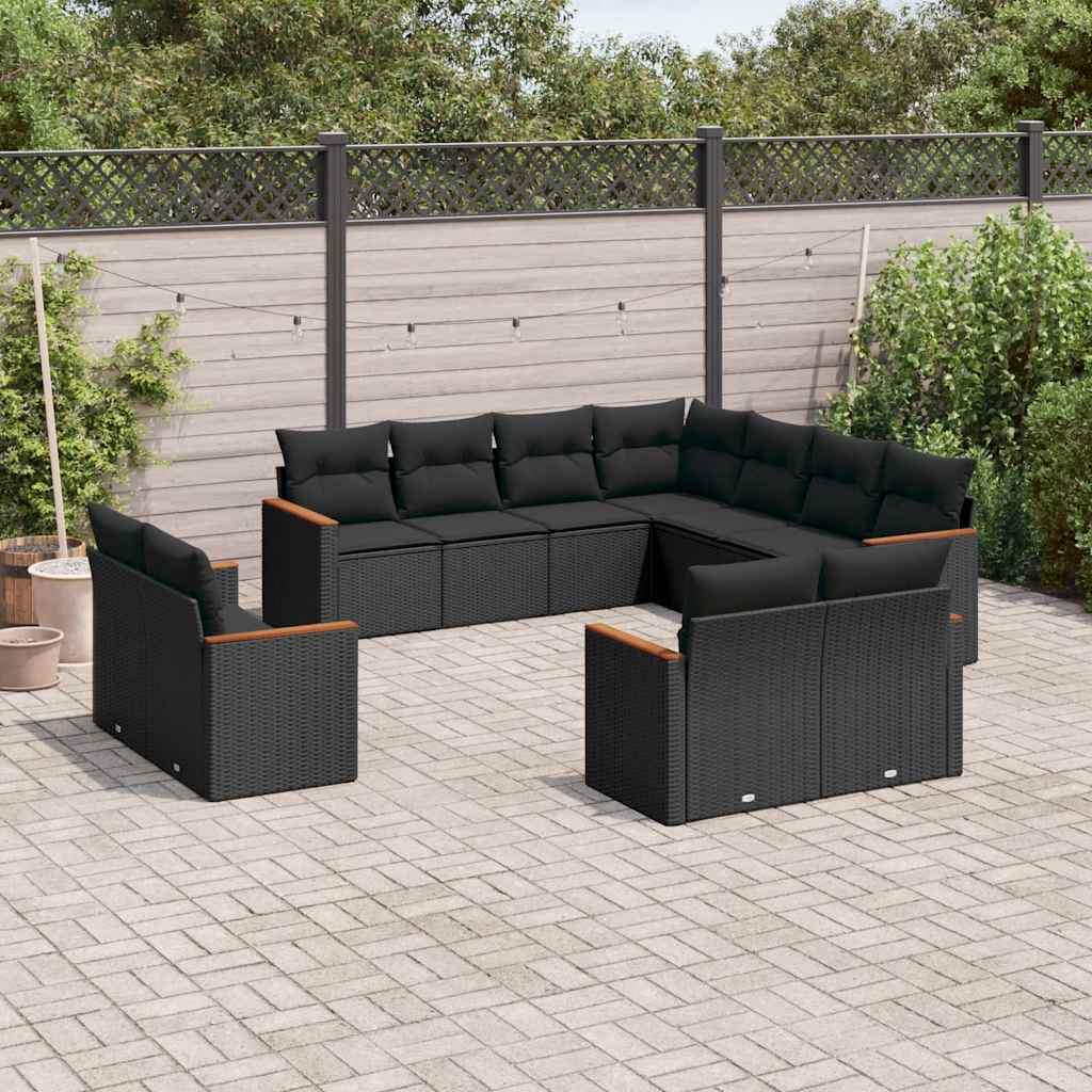 Set Divani da Giardino 11 pz con Cuscini in Polyrattan Nero - homemem39