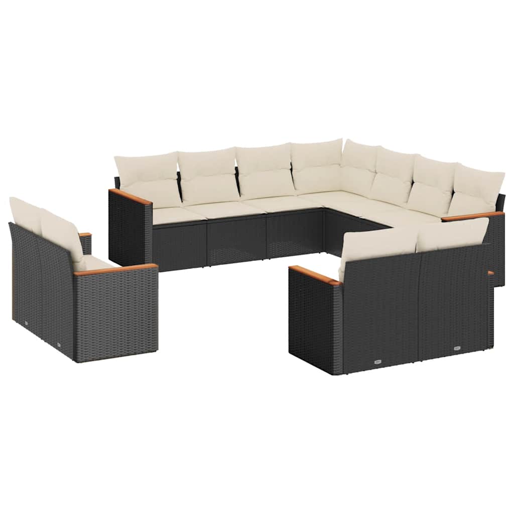 Set Divani da Giardino 11 pz con Cuscini in Polyrattan Nero - homemem39