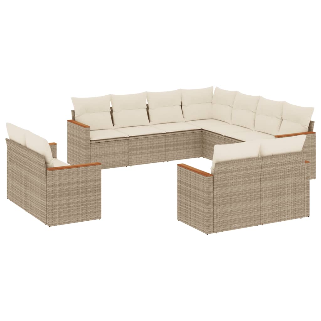 Set Divani da Giardino 11 pz con Cuscini Beige in Polyrattan - homemem39