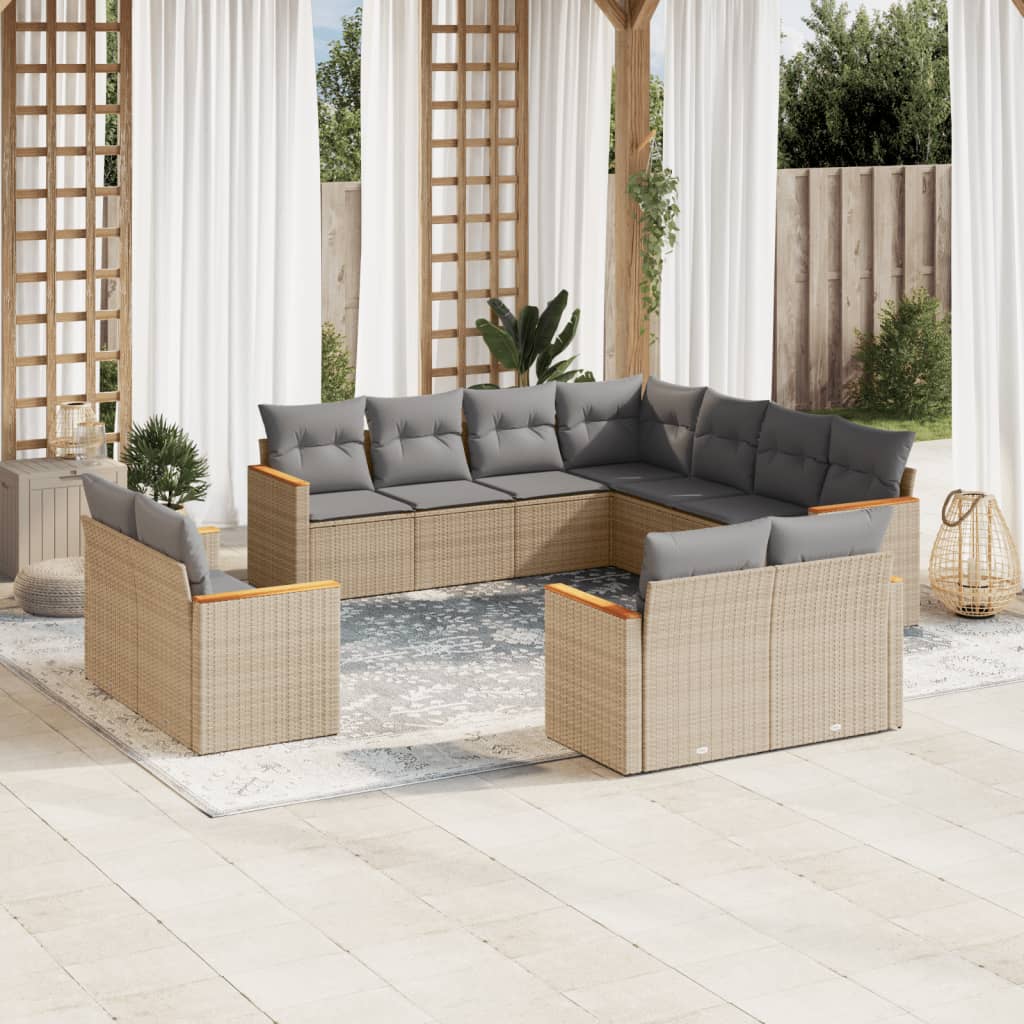Set Divano da Giardino 11 pz con Cuscini Beige Misto Polyrattan - homemem39