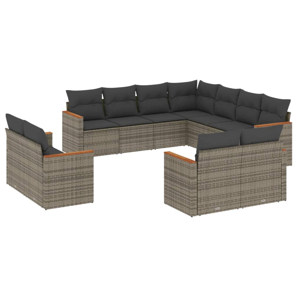 Set Divani da Giardino 11 pz con Cuscini in Polyrattan Grigio | homemem39