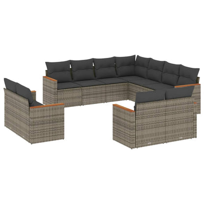 Set Divani da Giardino 11 pz con Cuscini in Polyrattan Grigio - homemem39