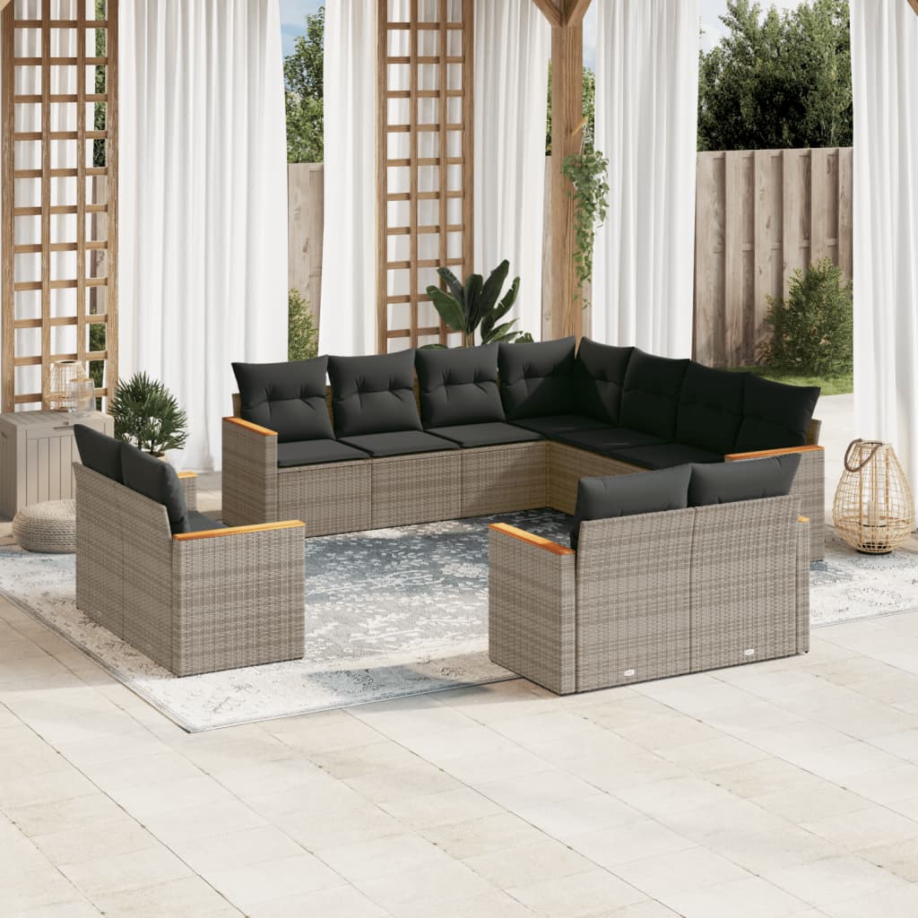 Set Divani da Giardino 11 pz con Cuscini in Polyrattan Grigio - homemem39