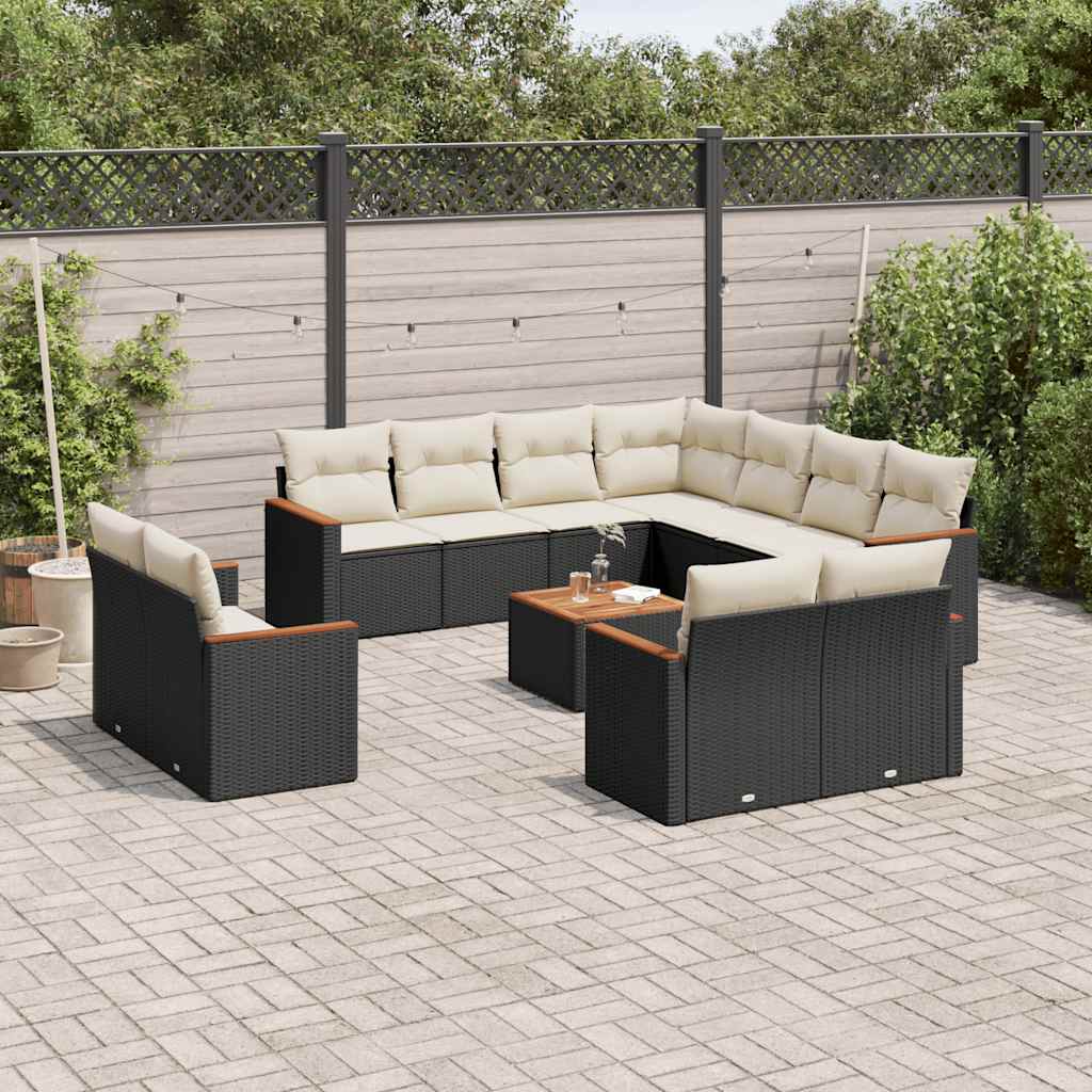Set Divani da Giardino 12 pz con Cuscini Nero in Polyrattan - homemem39