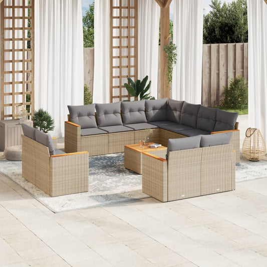 Set Divano da Giardino 12 pz con Cuscini Beige Misto Polyrattan - homemem39