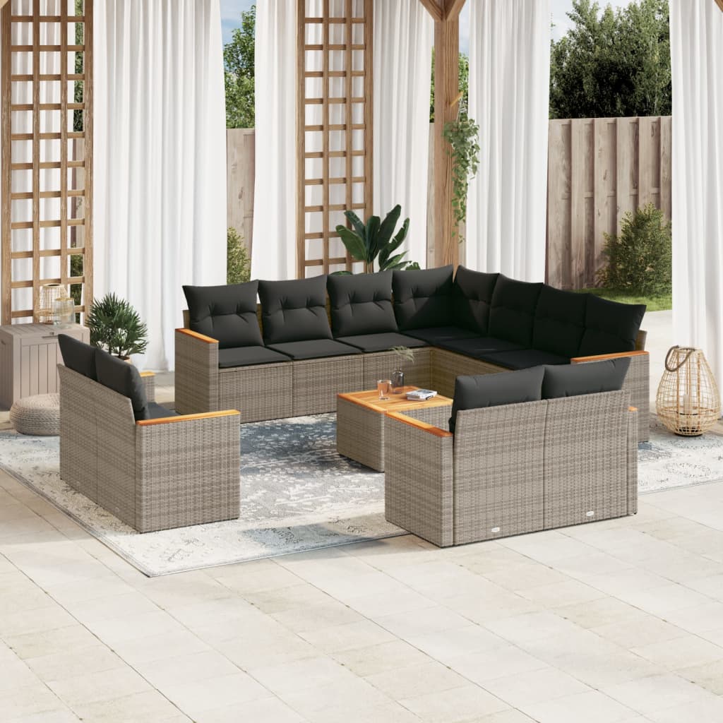 Set Divani da Giardino 12 pz con Cuscini Grigio in Polyrattan - homemem39