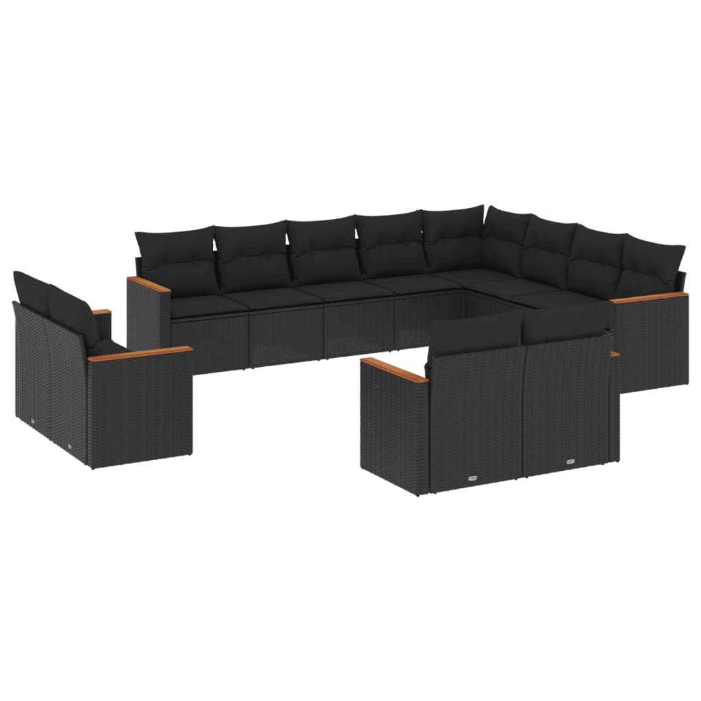 Set Divani da Giardino 12 pz con Cuscini Nero in Polyrattan - homemem39